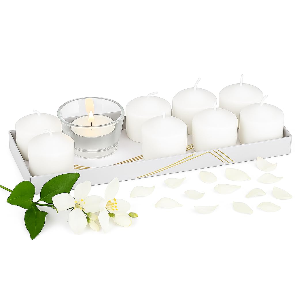 WALMOH Scented Tealight Candles Set, 25g Each, 15+ Hours Burn Time, Pack of 8 with Glass pot Holder (Lavender)