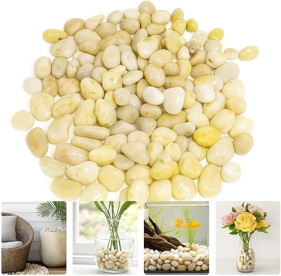 WALMOH Aquarium Gravel River Rock - Natural Highly Premium Polished Decorative Gravel, for Aquariums, Landscaping, Vase Fillers 1 KG (Galaxy White Gold)