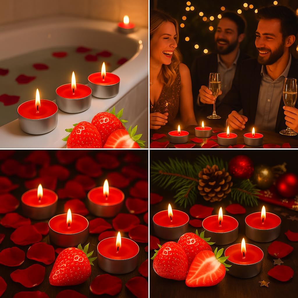Walmoh Tea Light Scented Candles, 4 hours burn time, Pack of 40, Premium Series Candles (Strawberry)