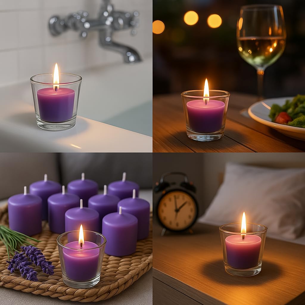 WALMOH Scented Tealight Candles Set, 25g Each, 15+ Hours Burn Time, Pack of 8 with Glass pot Holder (Lavender)