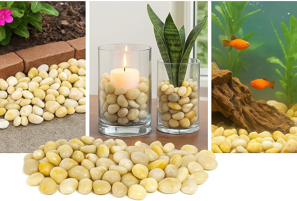 WALMOH Aquarium Gravel River Rock - Natural Highly Premium Polished Decorative Gravel, for Aquariums, Landscaping, Vase Fillers 1 KG (Galaxy White Gold)