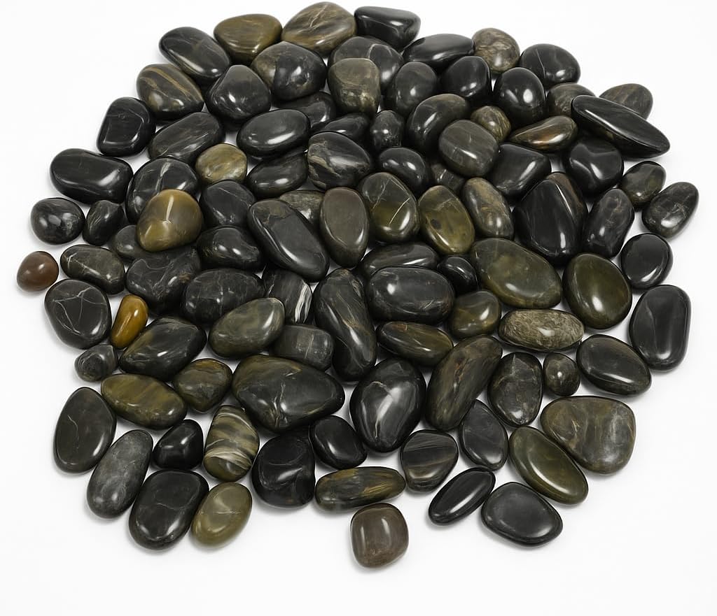 WALMOH Aquarium Gravel River Rock - Natural Highly Premium Polished Decorative Gravel, for Aquariums, Landscaping, Vase Fillers 1 KG (Tiger Black Gold)