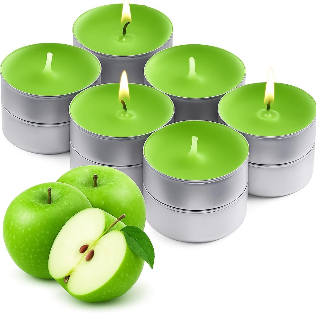 Walmoh Tea Light Scented Candles, 4 hours burn time, Pack of 40, Premium Series Candles (Green Apple)