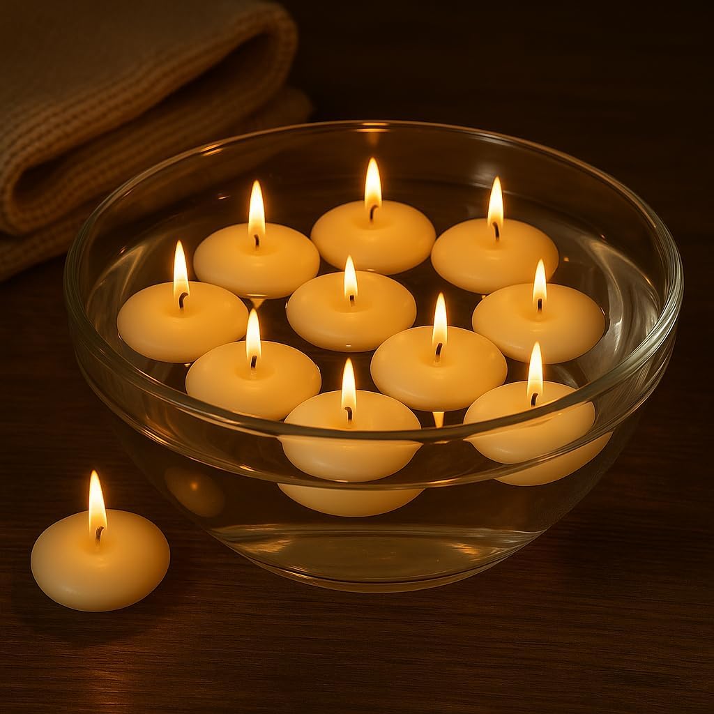 WALMOH Unscented Floating Candle, Ivory, Pack of 30, Upto 4 Hours Burn Time, Premiun Series