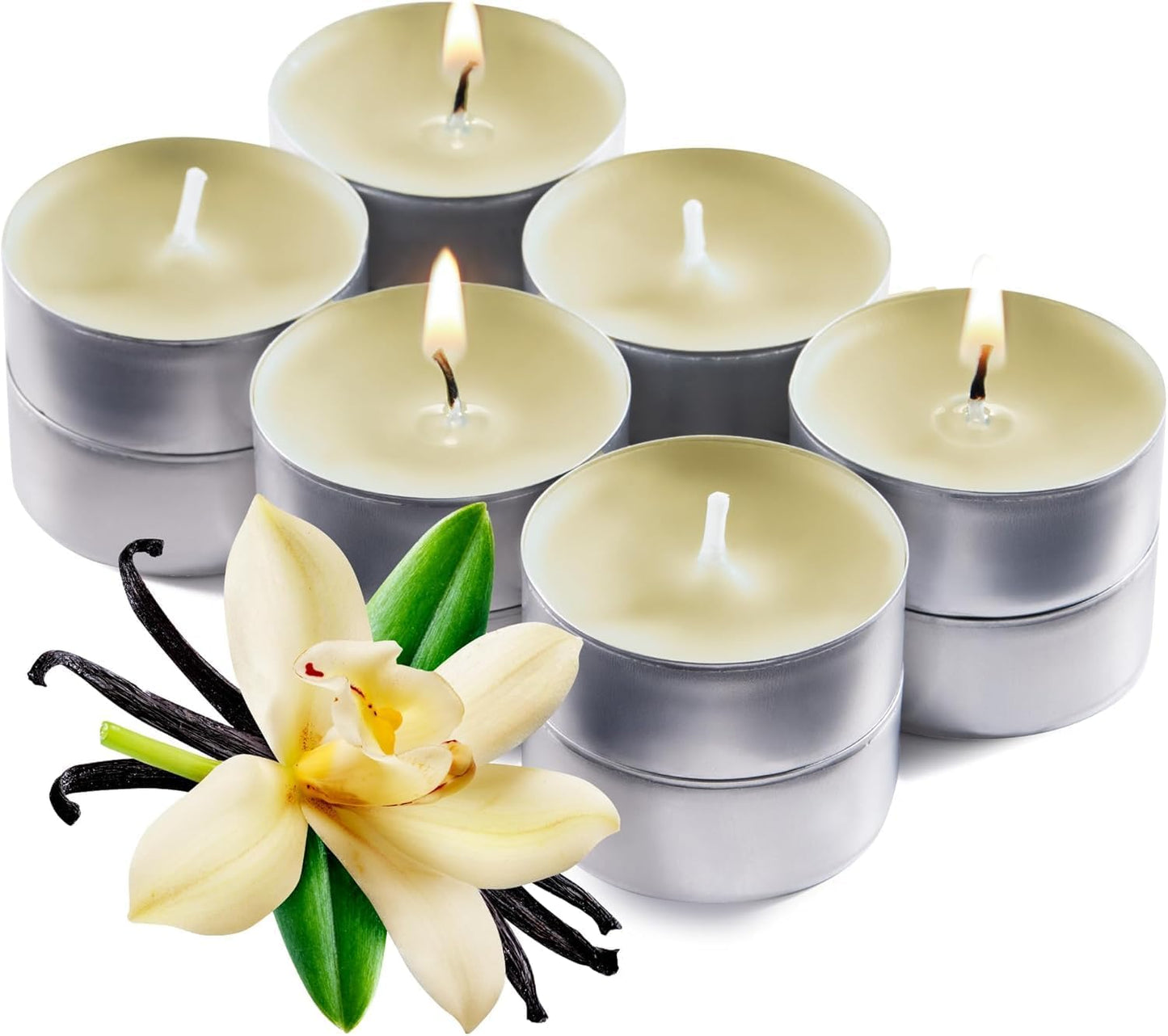 Walmoh Tea Light Scented Candles, 4 hours burn time, Pack of 40, Premium Series Candles (Vanilla)