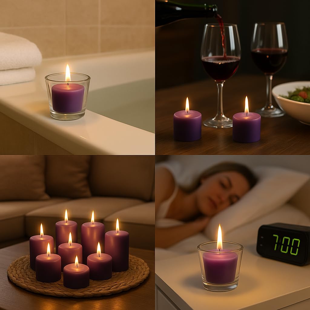 WALMOH Scented Tealight Candles Set, 25g Each, 15+ Hours Burn Time, Pack of 8 with Glass pot Holder (Lavender)