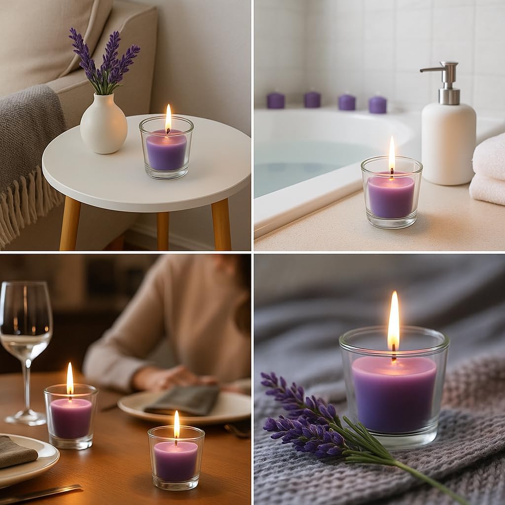 WALMOH Scented Tealight Candles Set, 25g Each, 15+ Hours Burn Time, Pack of 8 with Glass pot Holder (Lavender)