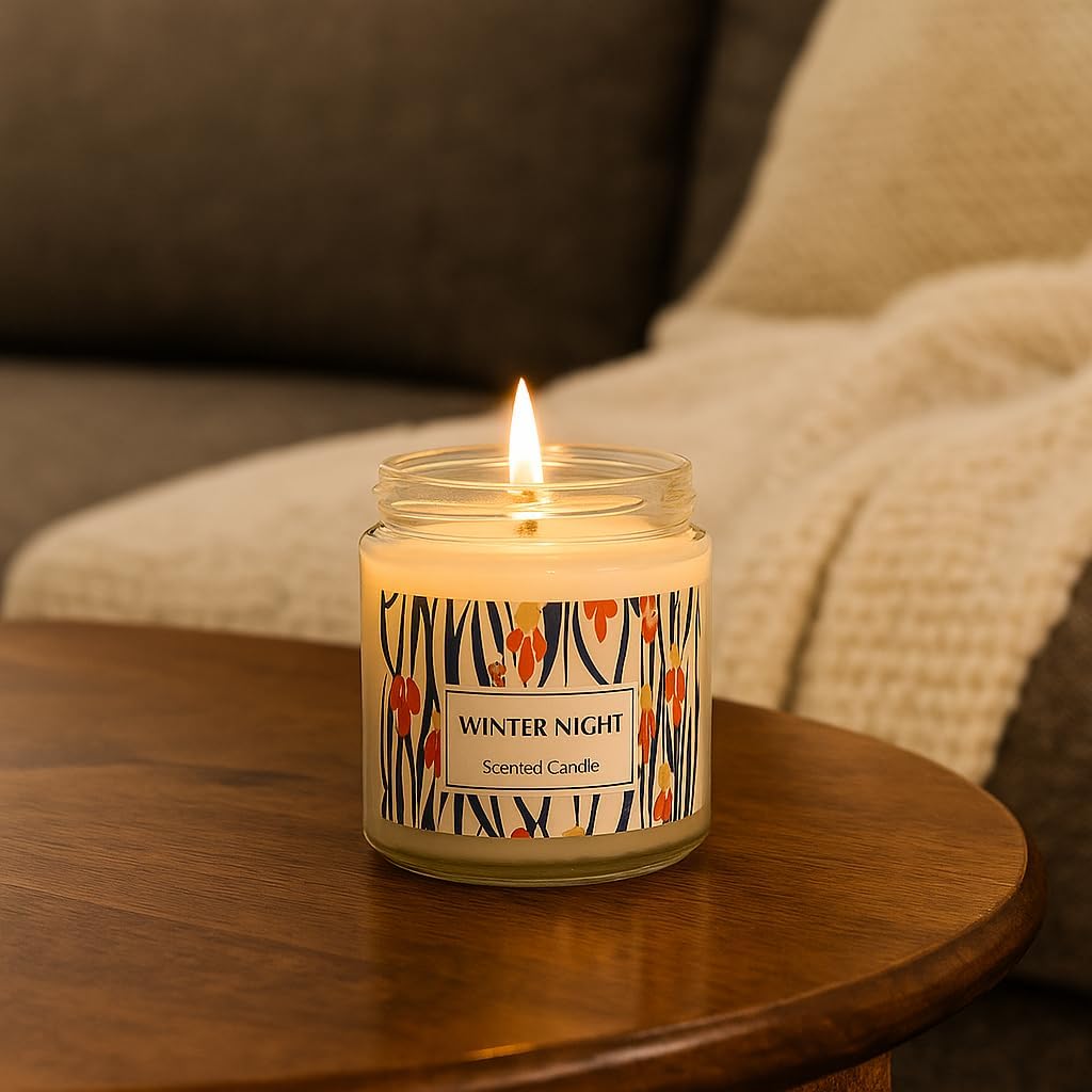 WALMOH Scented Aromatheropy Candles Set pack of 3 Jar, Winter Night, Vanilla, Cotton Linen, 6cm x 6cm, 40 Hours Burn Time, Flameless Candles