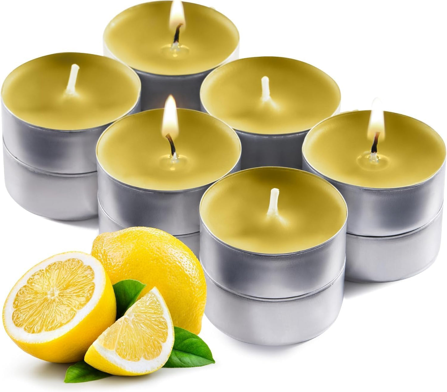 Walmoh Tea Light Scented Candles, 4 hours burn time, Pack of 40, Premium Series Candles (Fresh Lemon)
