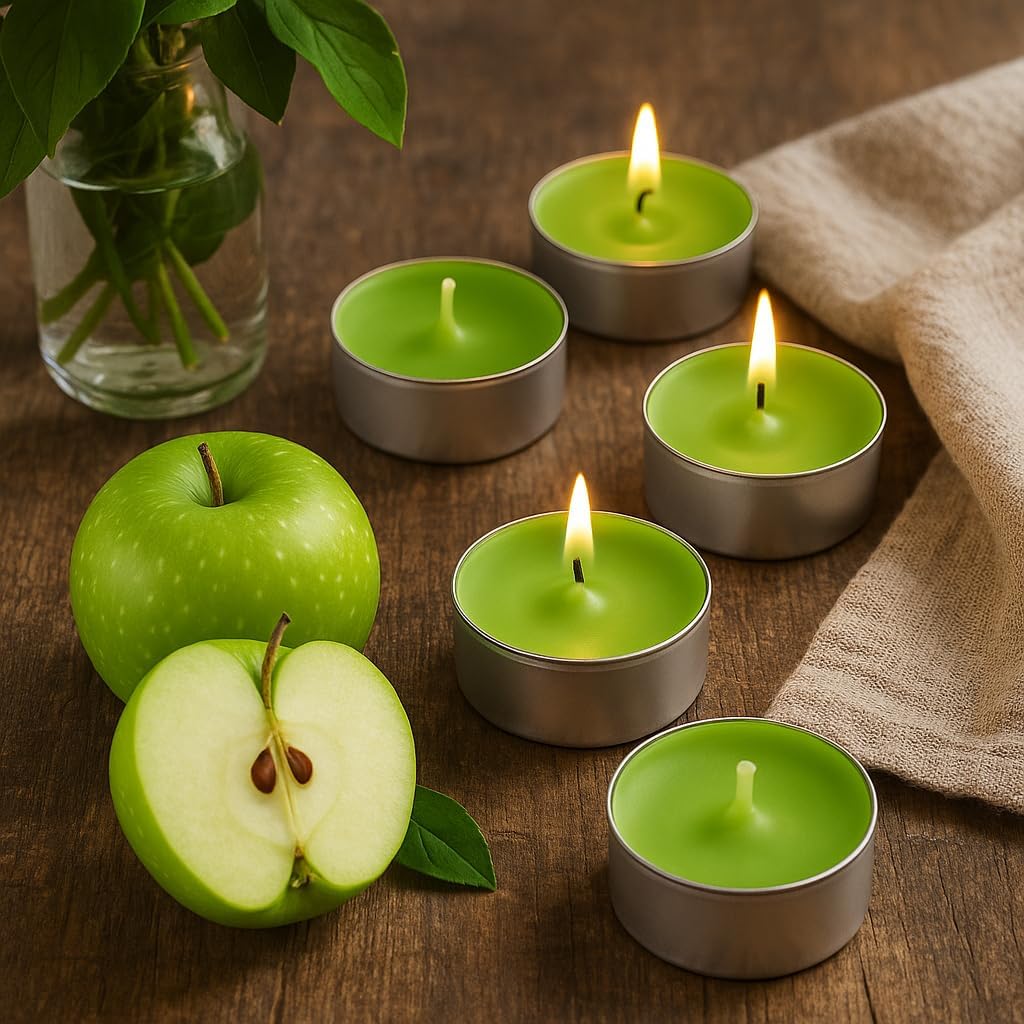 Walmoh Tea Light Scented Candles, 4 hours burn time, Pack of 40, Premium Series Candles (Green Apple)