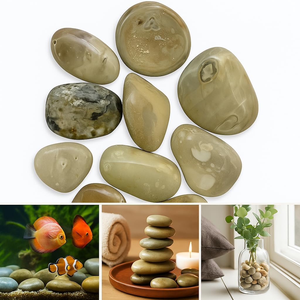WALMOH Highly Polished Marble Pebbles for Home Decor, SPA, Landscaping, Fish Aquiaraim, Vase Filler, Planting, 3-4 Inches, 1Kg, (Marble Grey)