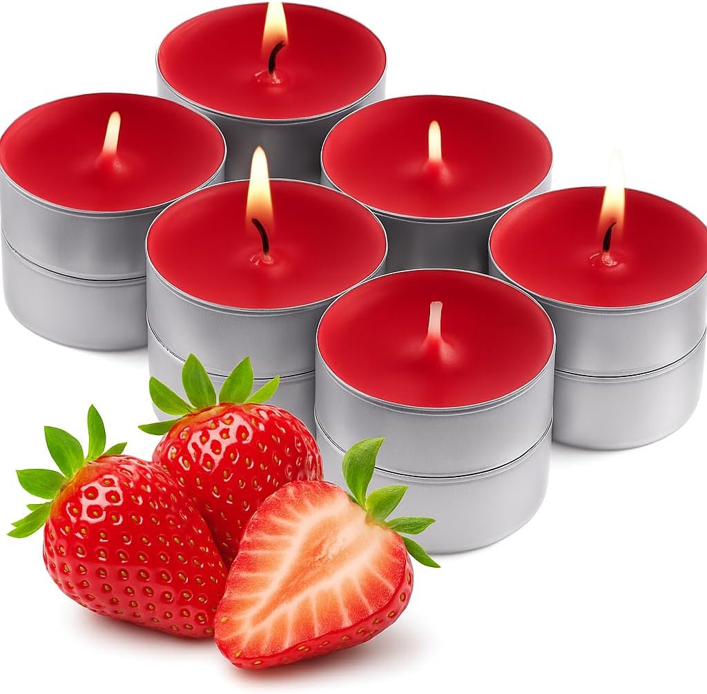 Walmoh Tea Light Scented Candles, 4 hours burn time, Pack of 40, Premium Series Candles (Strawberry)