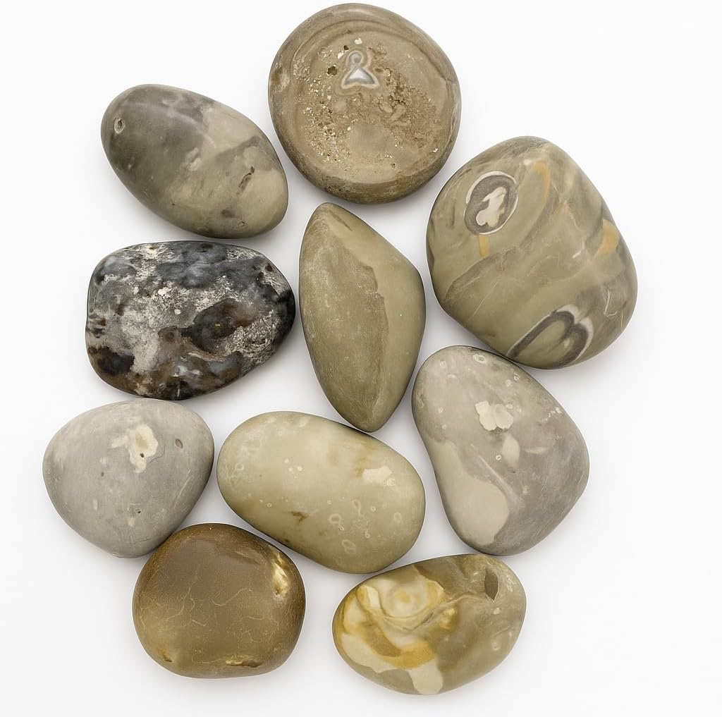 WALMOH Highly Polished Marble Pebbles for Home Decor, SPA, Landscaping, Fish Aquiaraim, Vase Filler, Planting, 3-4 Inches, 1Kg, (Marble Grey)
