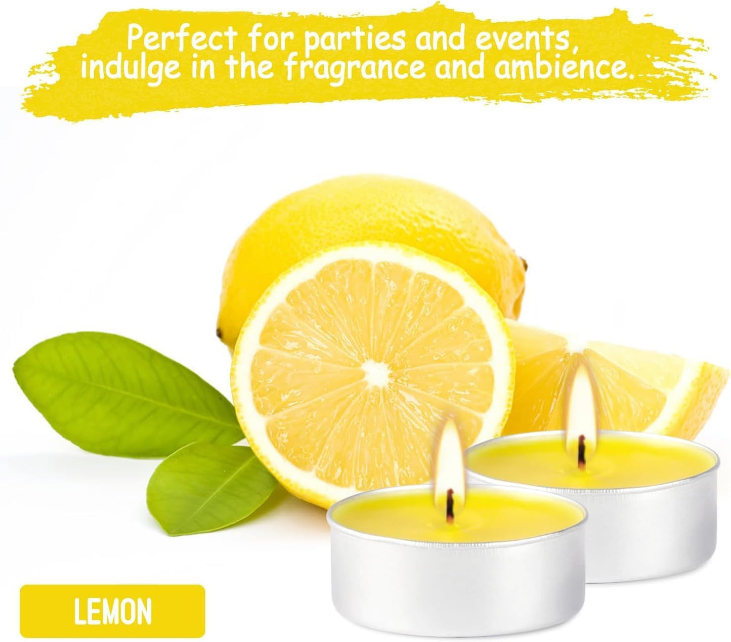 Walmoh Tea Light Scented Candles, 4 hours burn time, Pack of 40, Premium Series Candles (Fresh Lemon)