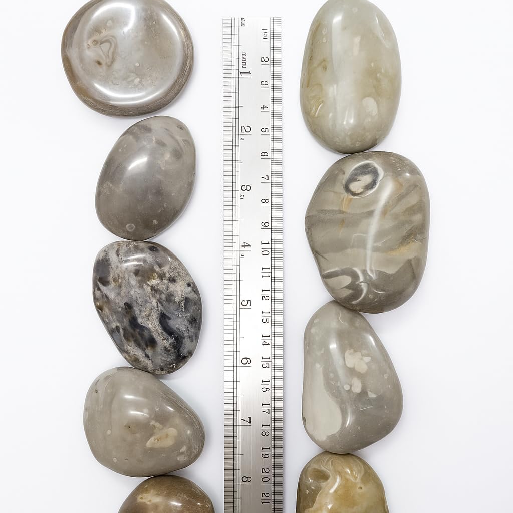 WALMOH Highly Polished Marble Pebbles for Home Decor, SPA, Landscaping, Fish Aquiaraim, Vase Filler, Planting, 3-4 Inches, 1Kg, (Marble Grey)