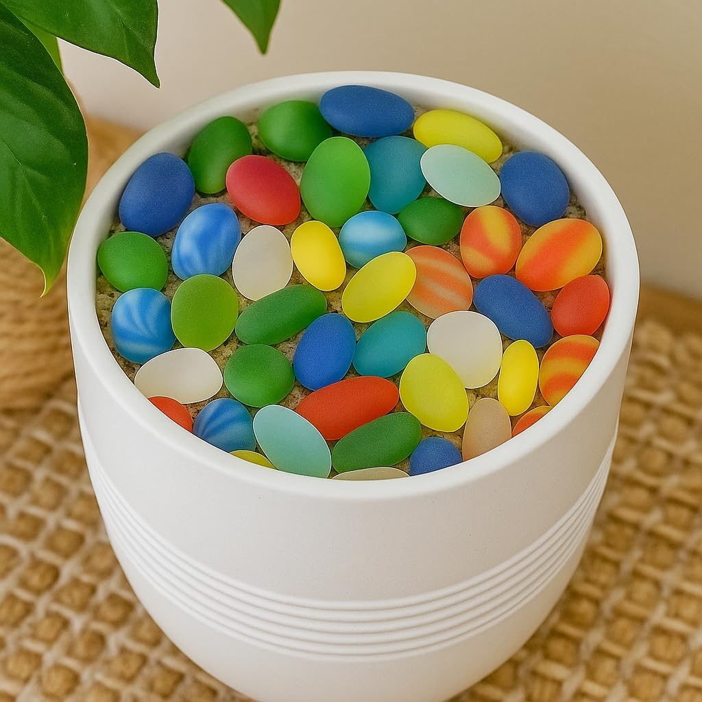 WALMOH High Quality Glassy decorative stones and pebbles oval and round for Vase Fillers, Aquariam, Plants, wall decoration, 400 Gram (0.9lb) Pack.