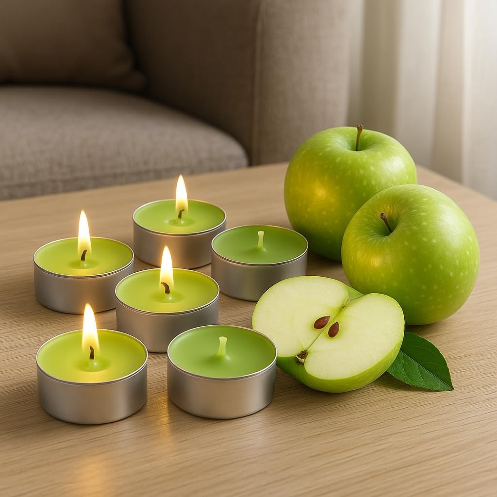 Walmoh Tea Light Scented Candles, 4 hours burn time, Pack of 40, Premium Series Candles (Green Apple)