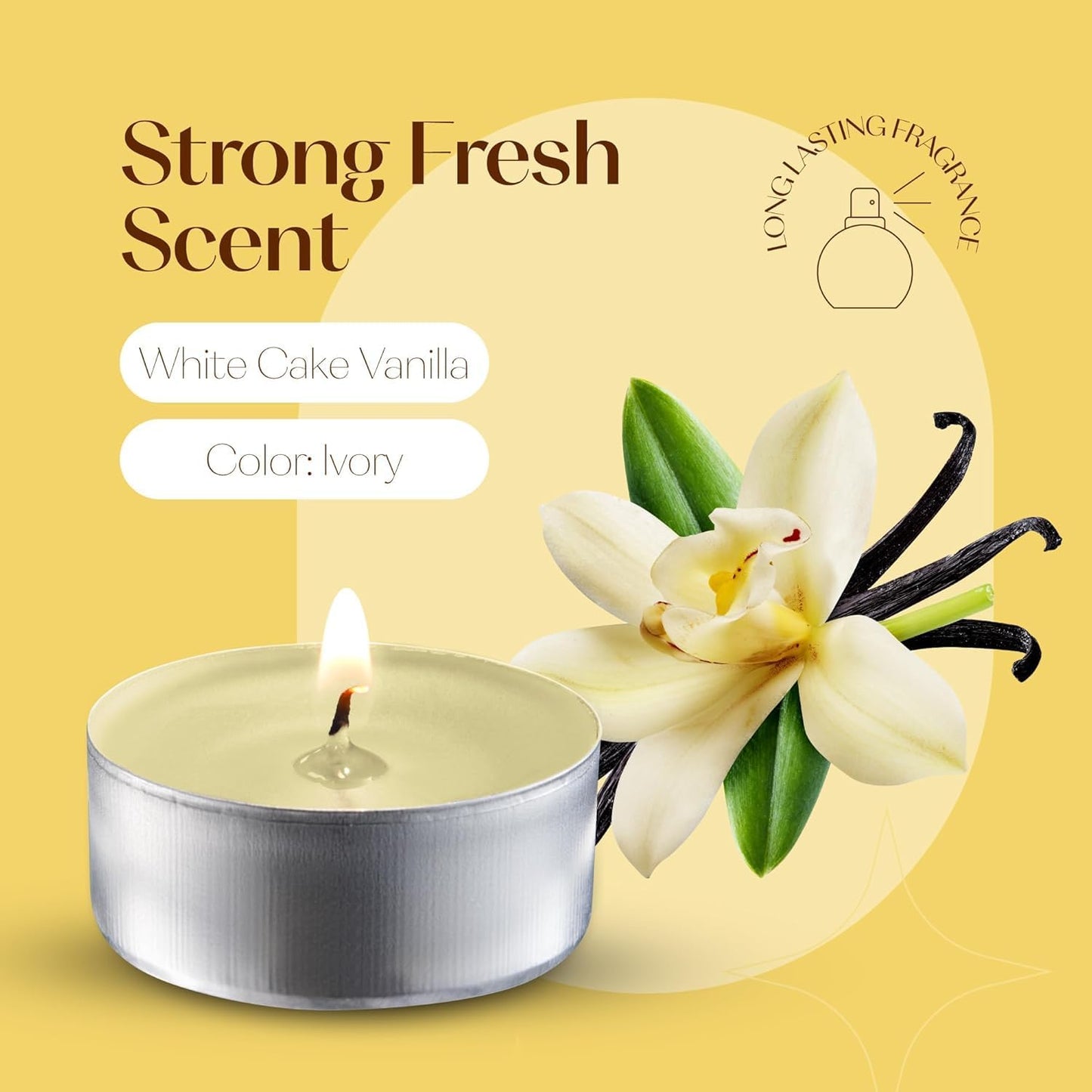 Walmoh Tea Light Scented Candles, 4 hours burn time, Pack of 40, Premium Series Candles (Vanilla)