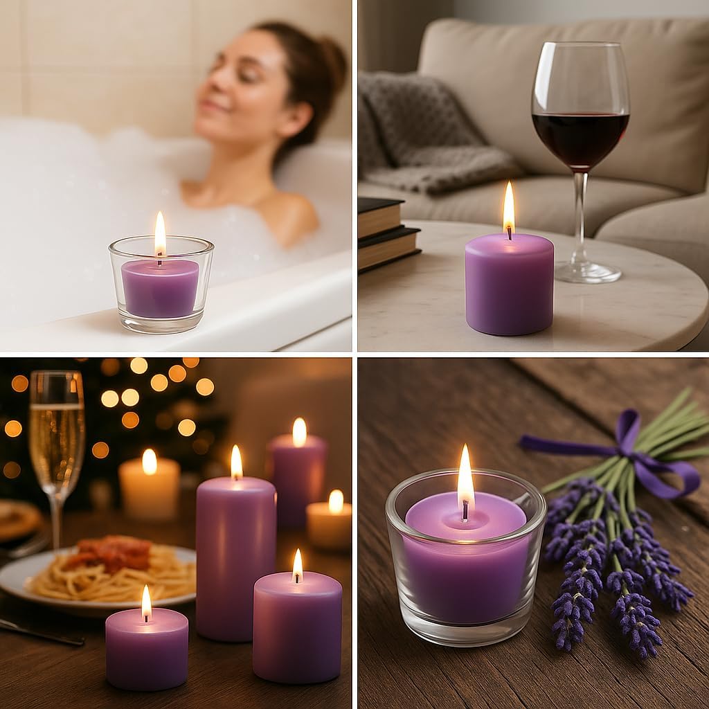 WALMOH Scented Tealight Candles Set, 25g Each, 15+ Hours Burn Time, Pack of 8 with Glass pot Holder (Lavender)