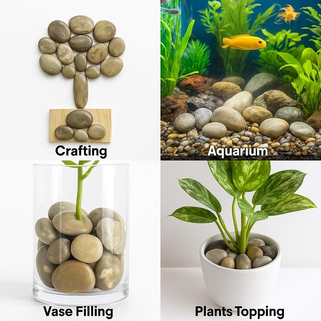 WALMOH Highly Polished Marble Pebbles for Home Decor, SPA, Landscaping, Fish Aquiaraim, Vase Filler, Planting, 3-4 Inches, 1Kg, (Marble Grey)