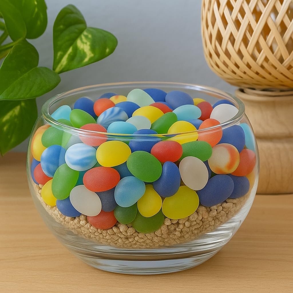 WALMOH High Quality Glassy decorative stones and pebbles oval and round for Vase Fillers, Aquariam, Plants, wall decoration, 400 Gram (0.9lb) Pack.