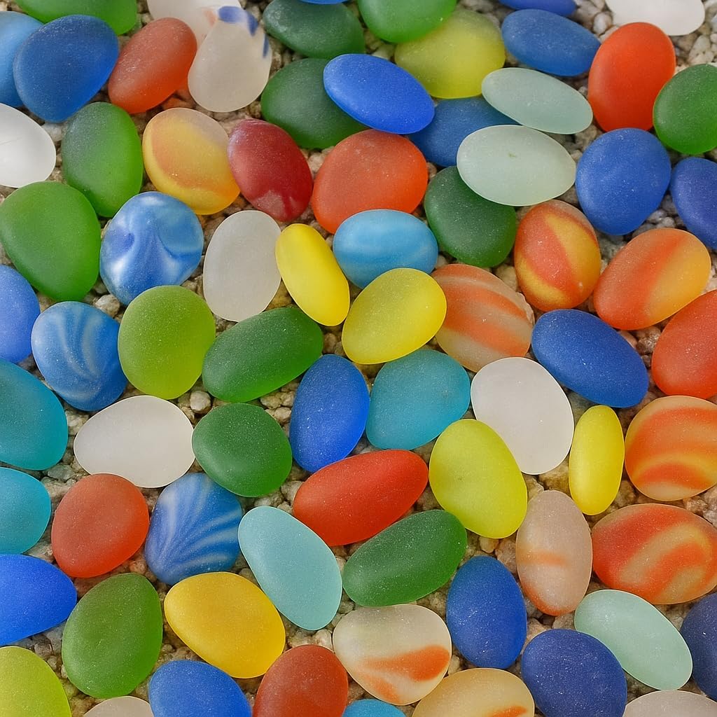 WALMOH High Quality Glassy decorative stones and pebbles oval and round for Vase Fillers, Aquariam, Plants, wall decoration, 400 Gram (0.9lb) Pack.