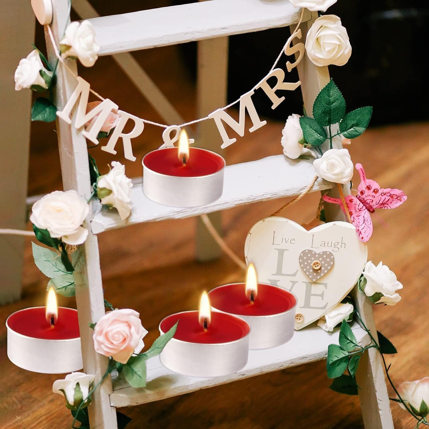 WALMOH Tea Light Candles, Decorative & Festive, RED, Pack of 50, upto 4 Hours Burning Time