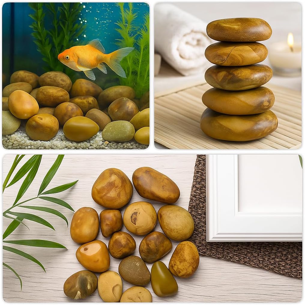 WALMOH Highly Polished Marble Pebbles for Home Decor, SPA, Landscaping, Fish Aquiaraim, Vase Filler, Planting, 2-3 Inches, 1Kg, (Marble Brown)