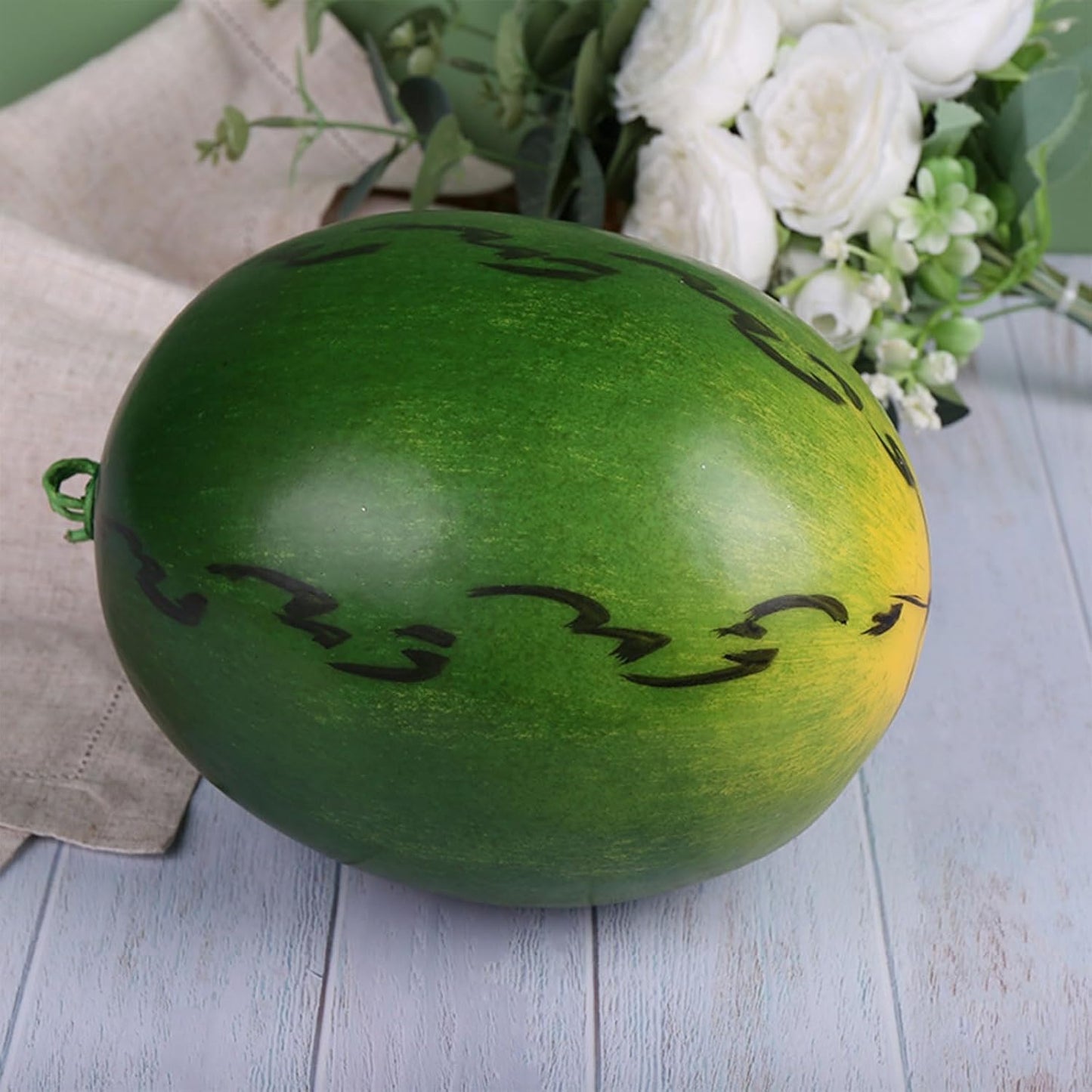 WALMOH Artificial Watermelon Decoration, 24 cm Diameter, Realistic Green Simulation Fruit, Perfect for Home Decor, Feels like Real and Fresh.