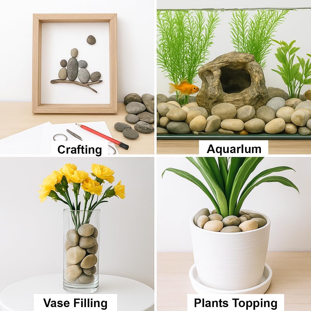 WALMOH Highly Polished Marble Pebbles for Home Decor, SPA, Landscaping, Fish Aquiaraim, Vase Filler, Planting, 3-4 Inches, 1Kg, (Marble Grey)