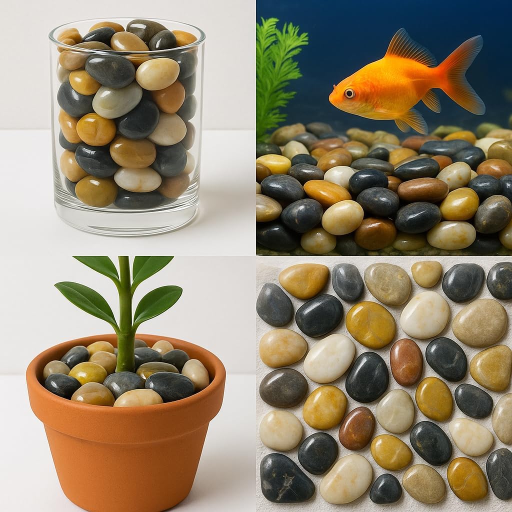 WALMOH Aquarium Gravel River Rock - Natural Highly Premium Polished Decorative Gravel, for Aquariums, Landscaping, Vase Fillers 1 KG (Mixed Natural)