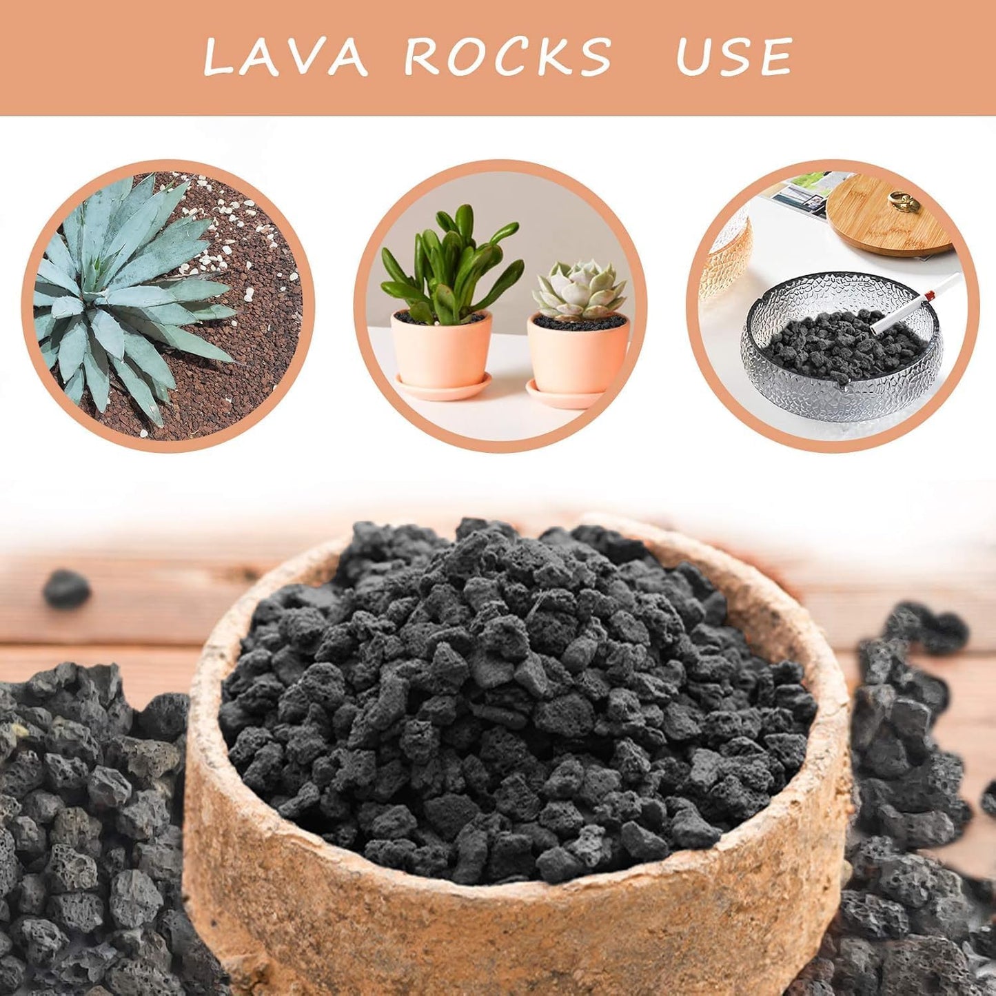 Black Horticultural Lava Rock Soil Additive for Cacti Succulents Plants No Dyes or Chemicals 100% Pure Volcanic Rock 2 LB (900 Grams) Top Dressing