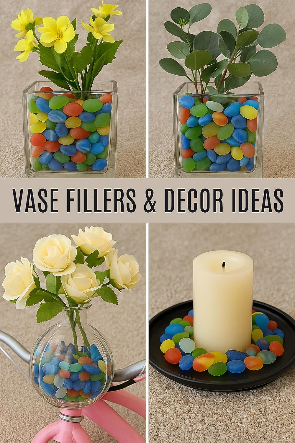 WALMOH High Quality Glassy decorative stones and pebbles oval and round for Vase Fillers, Aquariam, Plants, wall decoration, 400 Gram (0.9lb) Pack.