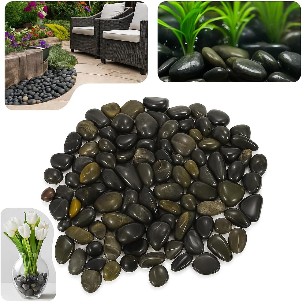 WALMOH Aquarium Gravel River Rock - Natural Highly Premium Polished Decorative Gravel, for Aquariums, Landscaping, Vase Fillers 1 KG (Tiger Black Gold)