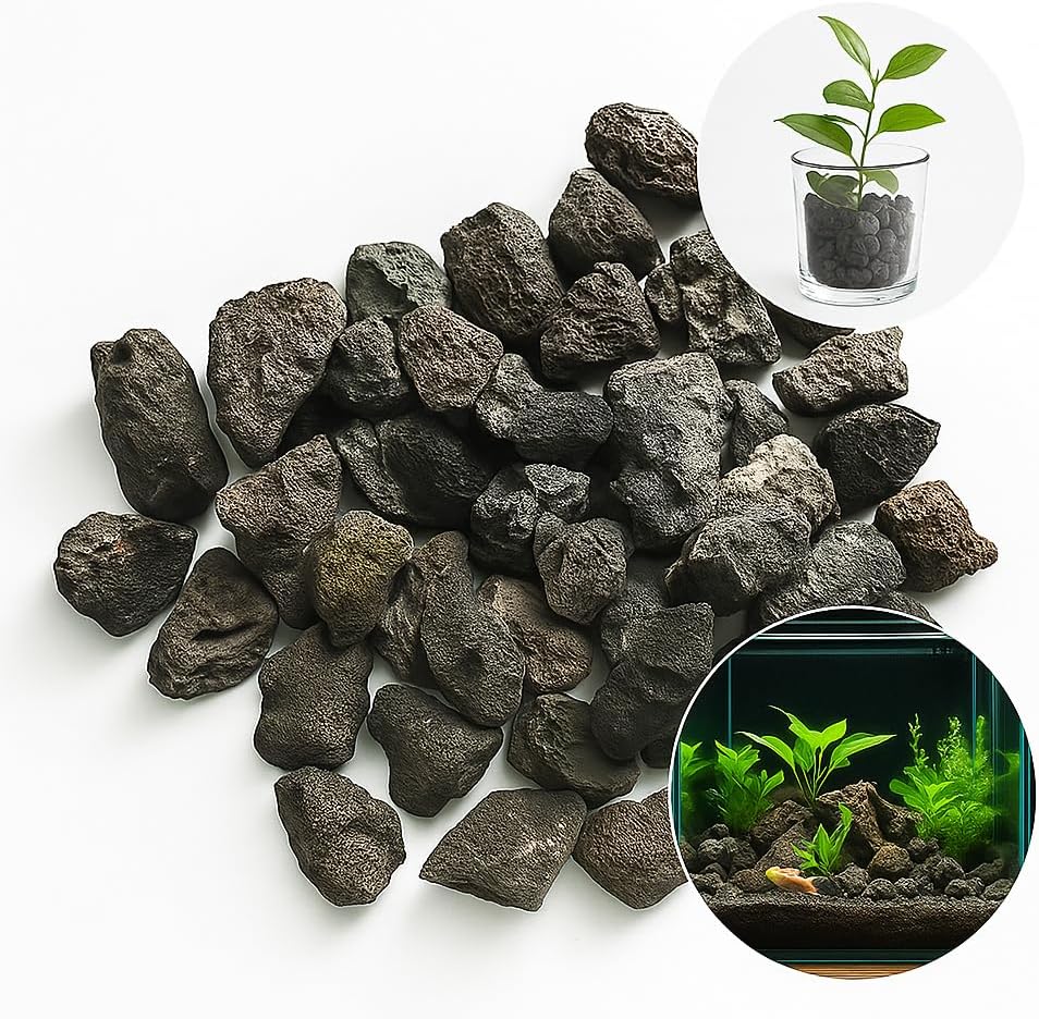 WALMOH Lava Rocks Stone Fire Pit Fireplace, Gas Log Set & Barbecue Grills, Decorative Landscaping Rocks for Indoor and Outdoor Use, 100% Natural, Handcut rocks, 1-2cm size, 500 Grams.
