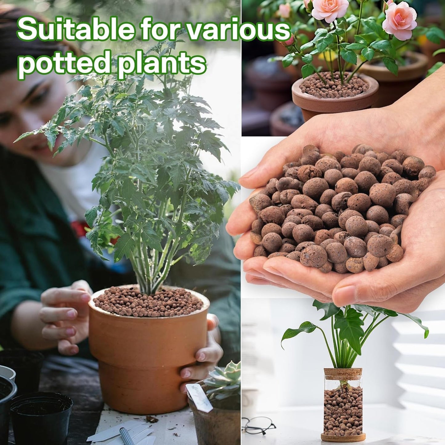 WALMOH 450 Gram (2 Liters) Natural Expanded Clay Pebbles for Plants 4mm-16mm Clay Balls 100% Organic Hydroton Leca Balls for Indoor Plants Hydroponic Growing Gardening Orchids Drainage Decoration Aqua