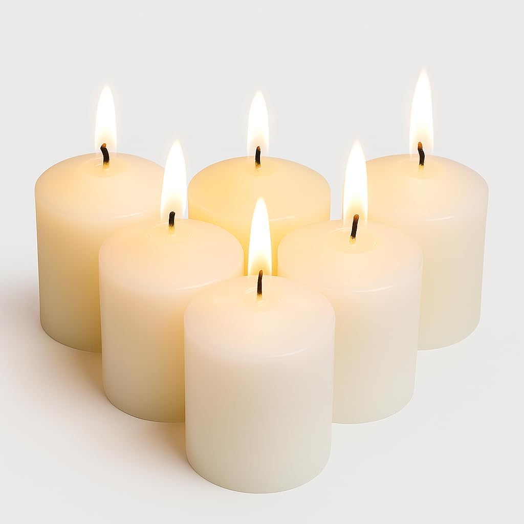 Walmoh Light Scented Pillar Candle, 4.5cm x 6cm, 70gram, upto 35 hours Burn Time, Pack of 6, Premium Quality Candles, Glitter Gold
