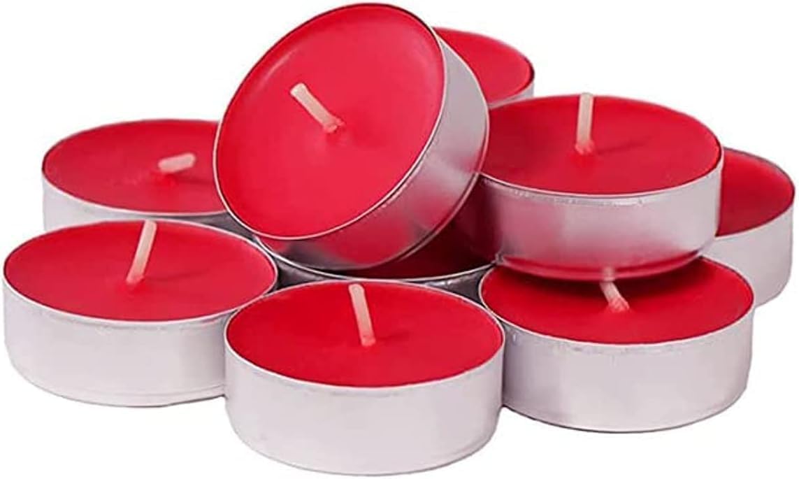 WALMOH Tea Light Candles, Decorative & Festive, RED, Pack of 50, upto 4 Hours Burning Time