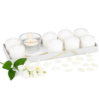 WALMOH Scented Tealight Candles Set, 25g Each, 15+ Hours Burn Time, Pack of 8 with Glass pot Holder (Lavender)