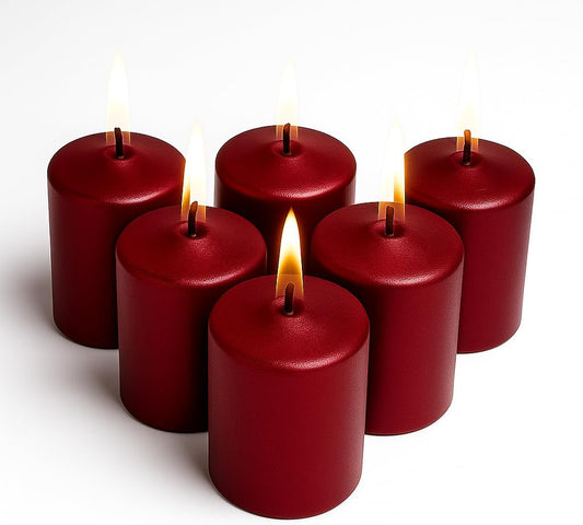 Walmoh Light Scented Pillar Candle, 4.5cm x 6cm, 70gram, upto 35 hours Burn Time, Pack of 6, Premium Quality Candles, Wine Red