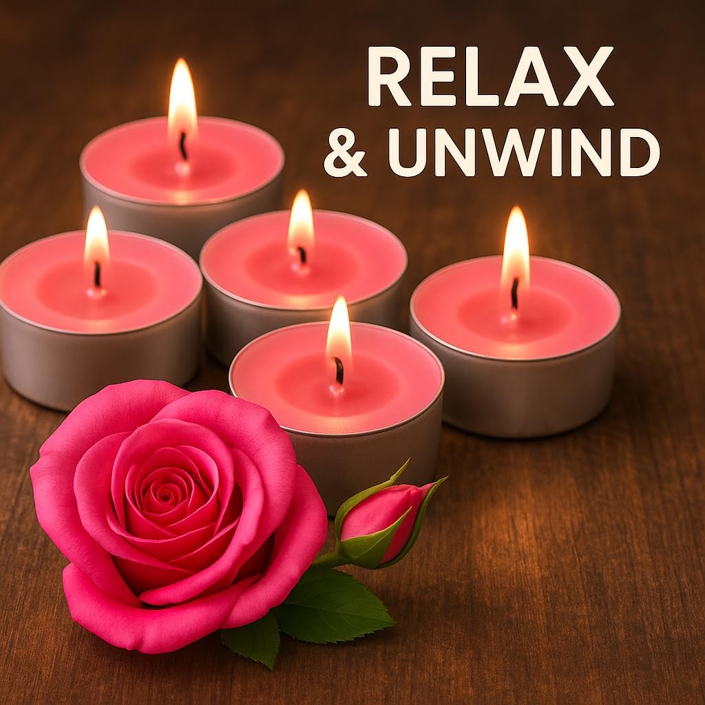 Walmoh Tea Light Scented Candles, 4 hours burn time, Pack of 40, Premium Series Candles (Pink Rose)