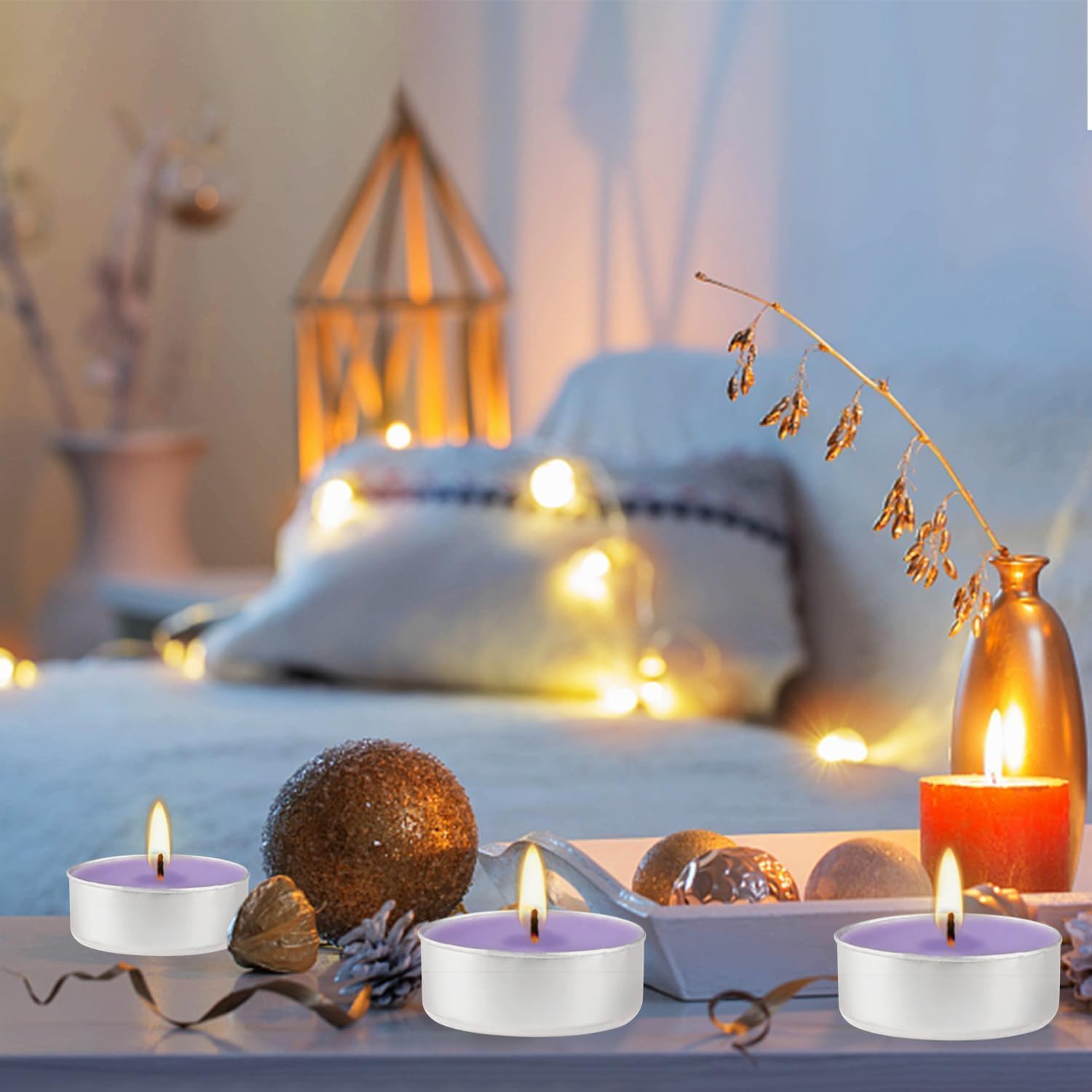 Walmoh Tea Light Scented Candles, 4 hours burn time, Pack of 40, Premium Series Candles (Lavender)