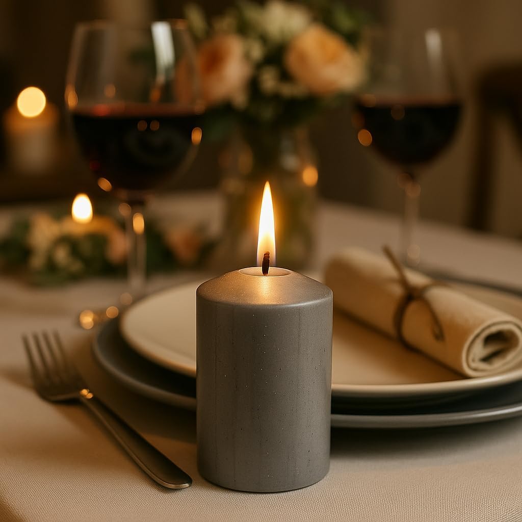 Walmoh Light Scented Pillar Candle, 4.5cm x 6cm, 70gram, upto 35 hours Burn Time, Pack of 6, Premium Quality Candles, Silver Glitter