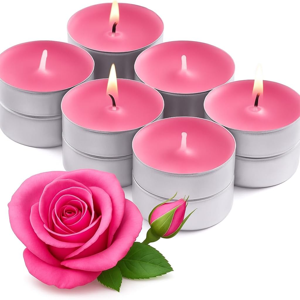 Walmoh Tea Light Scented Candles, 4 hours burn time, Pack of 40, Premium Series Candles (Pink Rose)
