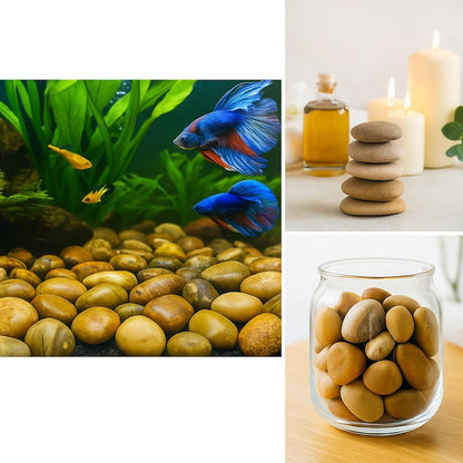 WALMOH Highly Polished Marble Pebbles for Home Decor, SPA, Landscaping, Fish Aquiaraim, Vase Filler, Planting, 2-3 Inches, 1Kg, (Marble Brown)
