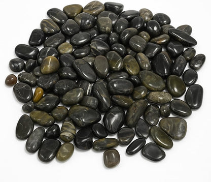 WALMOH Aquarium Gravel River Rock - Natural Highly Premium Polished Decorative Gravel, for Aquariums, Landscaping, Vase Fillers 1 KG (Tiger Black Gold)