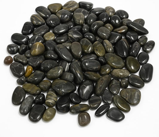 WALMOH Aquarium Gravel River Rock - Natural Highly Premium Polished Decorative Gravel, for Aquariums, Landscaping, Vase Fillers 1 KG (Tiger Black Gold)
