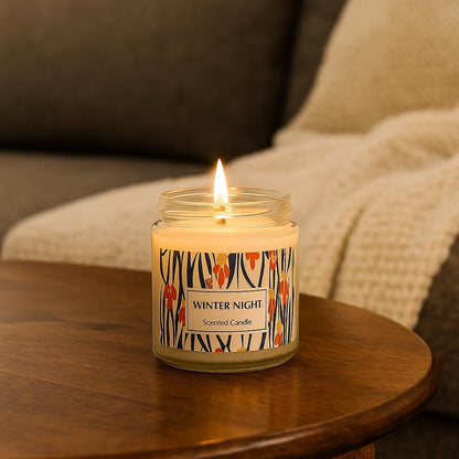 WALMOH Scented Aromatheropy Candles Set pack of 3 Jar, Winter Night, Vanilla, Cotton Linen, 6cm x 6cm, 40 Hours Burn Time, Flameless Candles