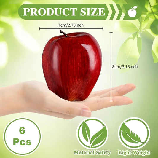 WALMOH Simulated Artificial Red Apple Ornaments, Pack of 6, Realistic Look Size & Weight, Non Toxic Paint