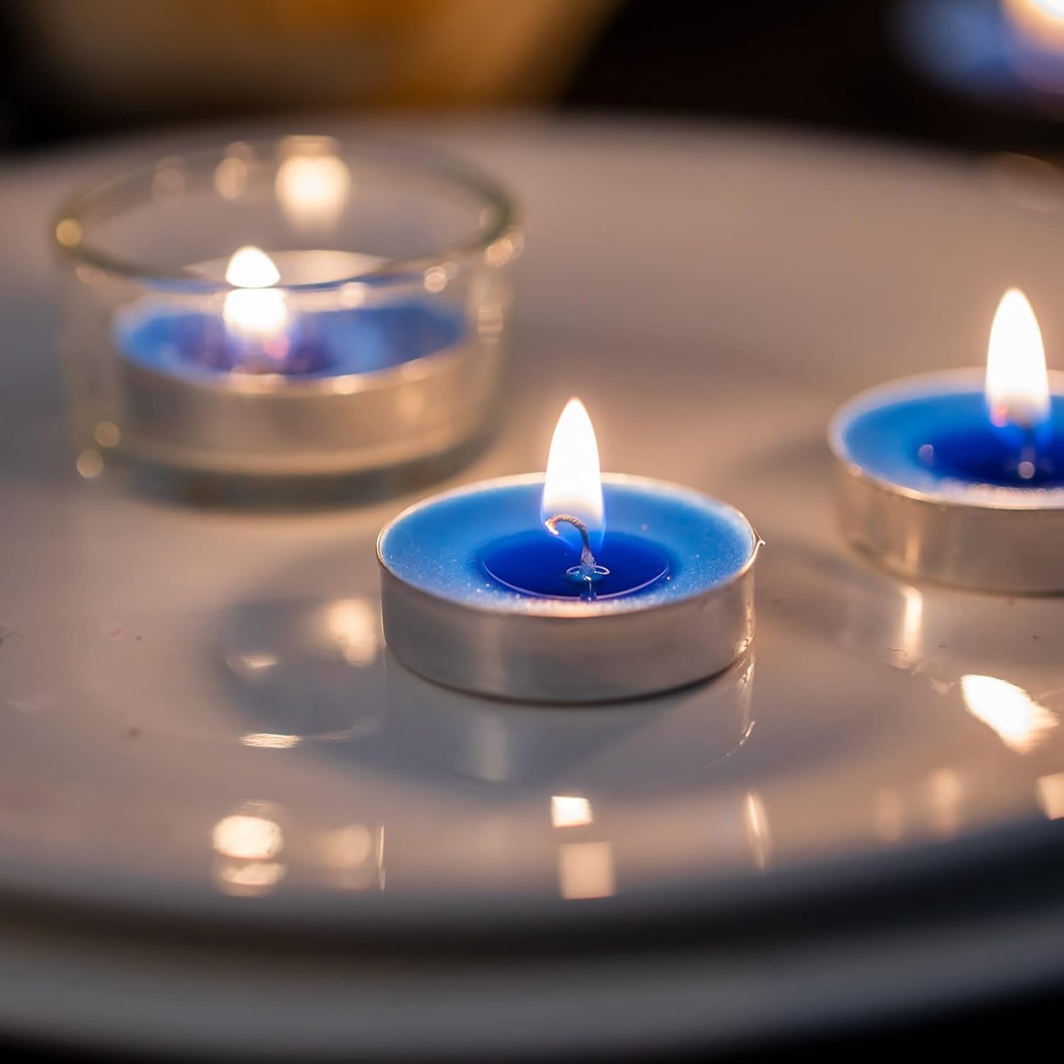 WALMOH Tea Light Candles, Decorative & Festive, Blue, Pack of 50, 4 Hours Burn Time